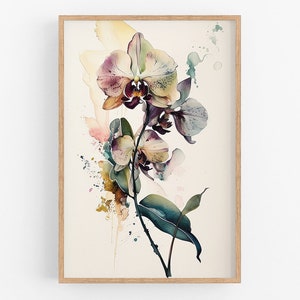 Orchid Flower Art No.42 | Wall Art Print | Water Flower Canvas Art | Vintage Botanical | Print Wall Art | Orchid Decor | Watercolor Painting