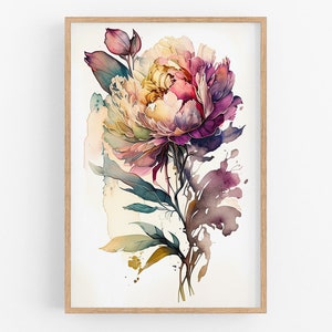 Peony Flower Print Wall Art No.54 | Peony Art Print | Water Flower Canvas Art | Flower Wall Decor | Botanical Art | Watercolor Painting
