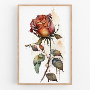 Rose Flower Print Wall Art No.90 | Rose Art Print | Water Flower Canvas Art | Flower Home Decor | Botanical | Farmhouse Watercolor Painting