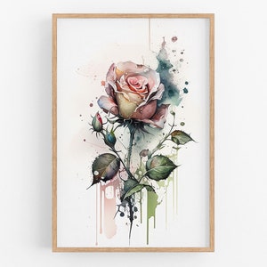 Rose Flower Print Wall Art No.88 | Rose Art Print | Water Flower Canvas Art | Flower Home Decor | Botanical | Farmhouse Watercolor Painting