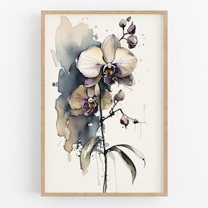 Orchid Print Wall Art No.113 | Art Print | Water Orchid Canvas Art | Flower Home Decor | Vintage Botanic Art | Farmhouse Watercolor Painting