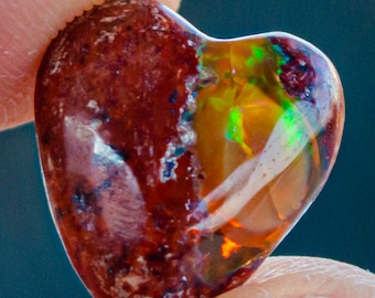 Heart-Shaped Orange Mexican Fire Opal – Unique Matrix & Landscape Opal for Fine Jewelry, Macrame, Meditation, Protective, Healing Stone