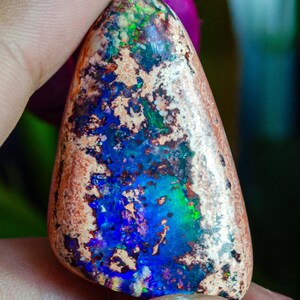 67ct Mexican Fire Opal, Blue Galaxy Matrix Opal, 42x25mm Boulder Opal Cabochon, Collector Gemstone image 3