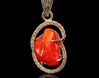 Mexican Fire Opal Pendant Necklace | Sterling Silver 950 Opal Necklace | Orange Fire Opal Jewelry for Women Gift