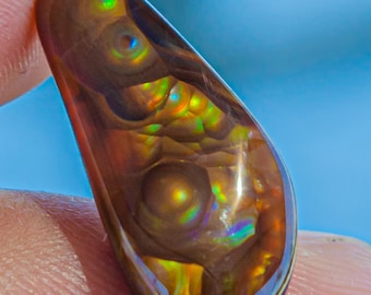Cabochon di agata di fuoco messicana - Gemma curativa e protettiva da 9,4 ct per gioielli, avvolgimenti in filo metallico e macramè