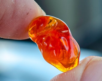 Mexican Fire Opal Cabochon – Rare 6.1ct Red-Orange Jelly Opal | Free-Form Gemstone for Jewelry & Pendants