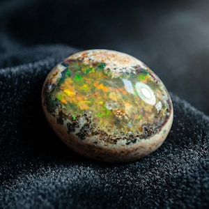 Natural Mexican Fire Opal Cabochon – Landscape Matrix Opal 9.6ct from Mexico