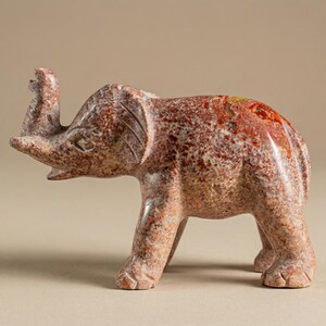 Hand Carved Elephant Figurine, Mexican Fire Opal Cantera Stone, Good Luck Elephant Sculpture, Prosperity Decor Gift
