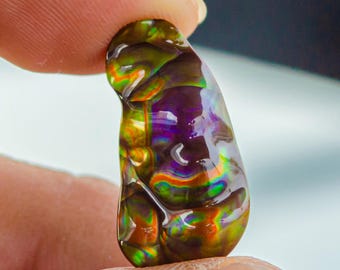Natural Mexican Fire Agate Cabochon 21x11mm Rainbow Iridescent Bubble Landscape Gemstone for Ring Pendant Wire Wrap