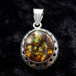 Large Mexican Fire Agate Pendant Sterling Silver, Statement Fire Agate Necklace, Handmade Artisan Jewelry