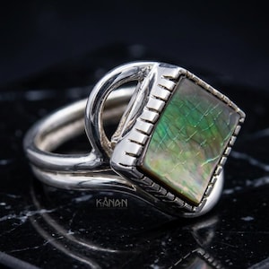 Mother of Pearl Silver Ring – Handmade 950 Sterling Silver Ring with Natural Shell – Artisan Statement Jewelry