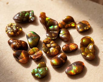 Mexican Fire Agate Parcel – 16 Natural Cabochons, Rare Iridescent Gemstones for Jewelry Making