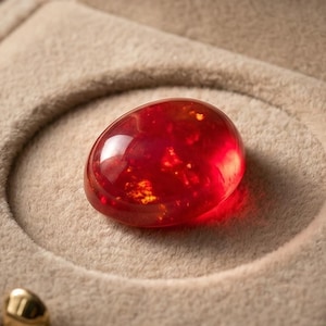 6.0ct Red Mexican Fire Opal Cabochon 12x17mm – Natural Translucent Fire Opal for Rings, Pendants & Macrame Jewelry