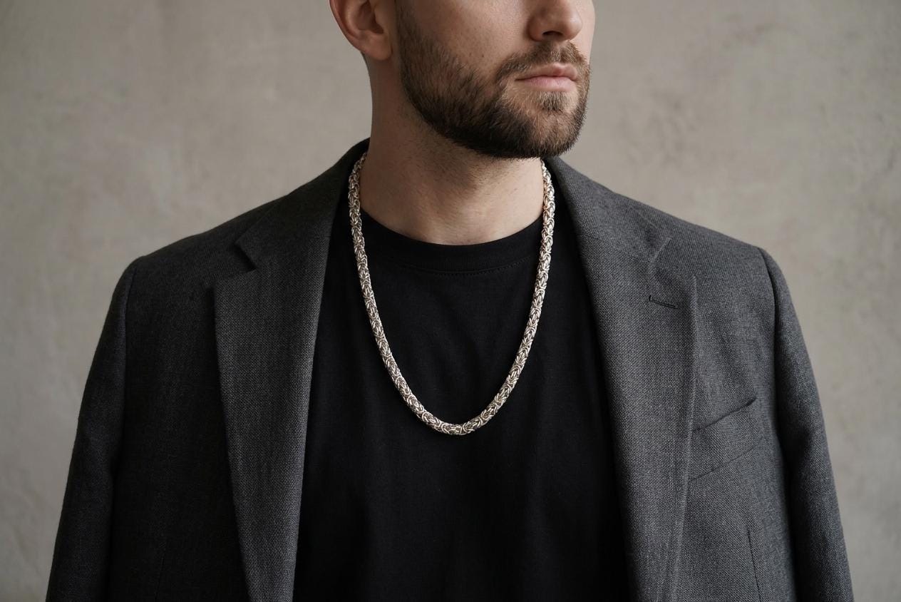 Heavy Silver Chain Mens 107g Thick Byzantine Chain 65cm Solid 925 ...