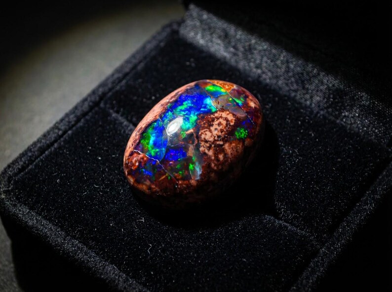 73.7ct Mexican Fire Opal Cabochon, Large Blue Galaxy Matrix Opal, Natural Boulder Opal, Collector Gemstone image 4