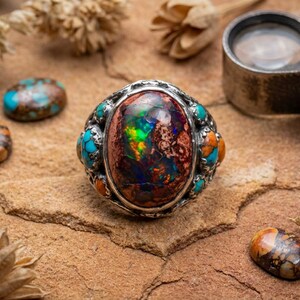 73.7ct Mexican Fire Opal Cabochon, Large Blue Galaxy Matrix Opal, Natural Boulder Opal, Collector Gemstone image 9