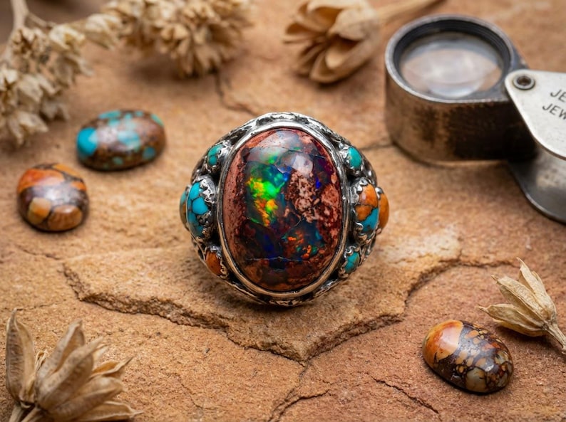 73.7ct Mexican Fire Opal Cabochon, Large Blue Galaxy Matrix Opal, Natural Boulder Opal, Collector Gemstone image 9