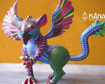 Mystic Guardian Alebrije – Owl & Eagle Winged Jaguar| Hand-Carved Oaxacan Folk Art Sculpture