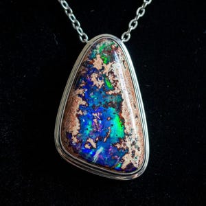 67ct Mexican Fire Opal, Blue Galaxy Matrix Opal, 42x25mm Boulder Opal Cabochon, Collector Gemstone image 15