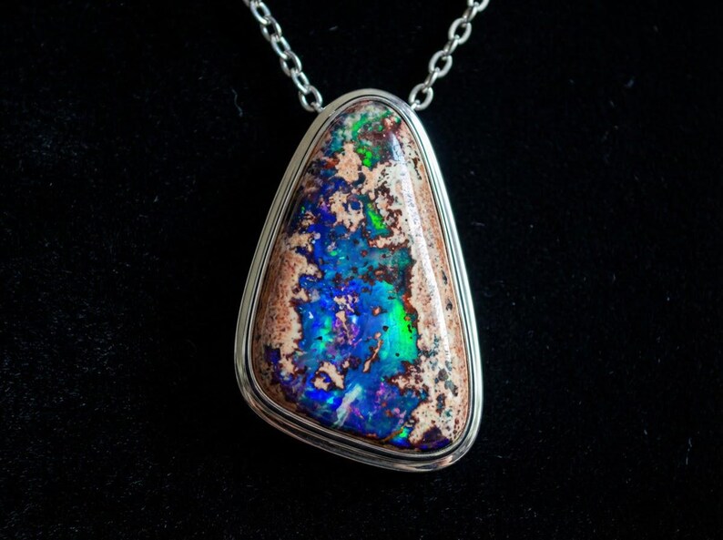 67ct Mexican Fire Opal, Blue Galaxy Matrix Opal, 42x25mm Boulder Opal Cabochon, Collector Gemstone image 15
