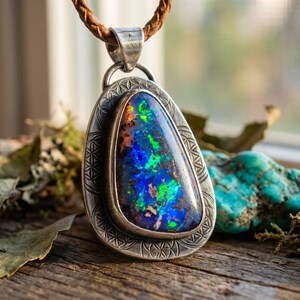 67ct Mexican Fire Opal, Blue Galaxy Matrix Opal, 42x25mm Boulder Opal Cabochon, Collector Gemstone image 9