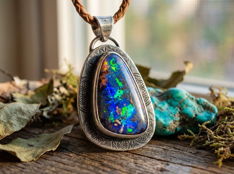 67ct Mexican Fire Opal, Blue Galaxy Matrix Opal, 42x25mm Boulder Opal Cabochon, Collector Gemstone image 9