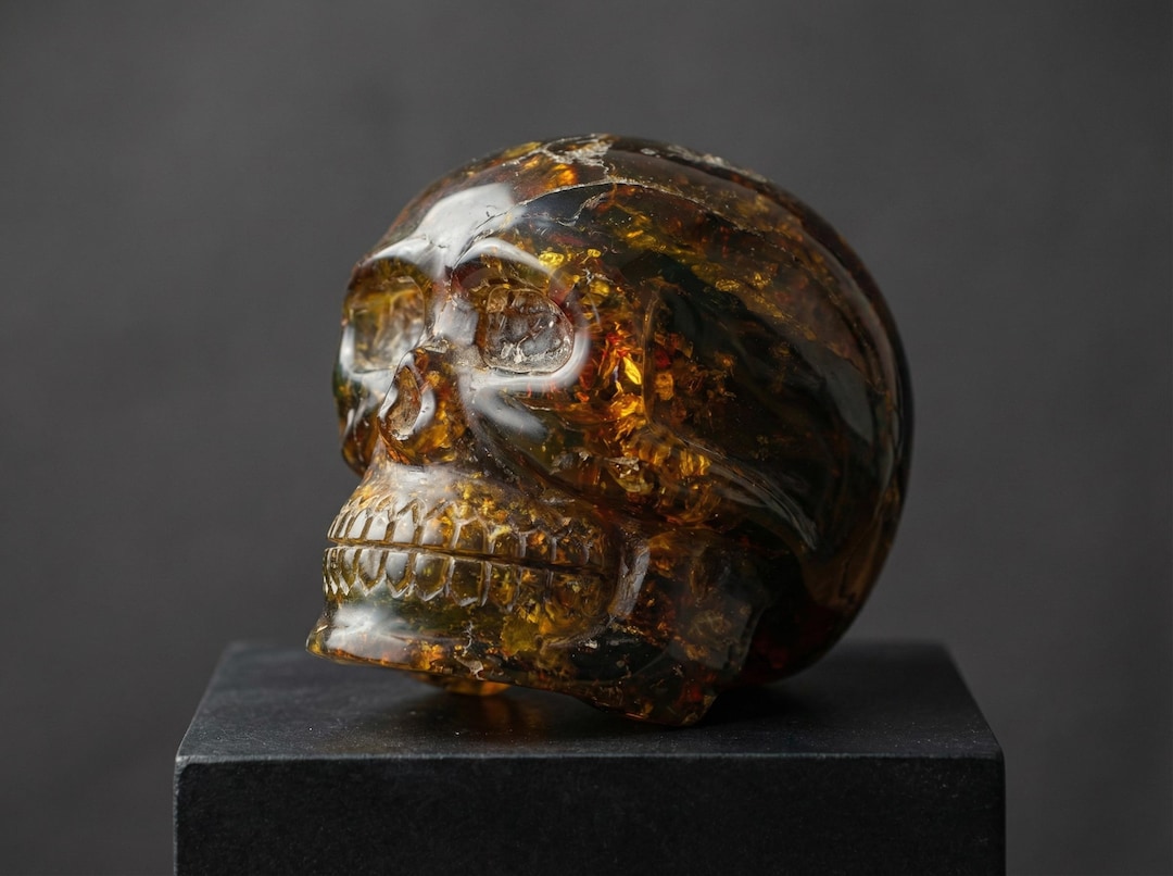 Museum-grade Hand-carved Amber Skull Sculpture From Chiapas | Rare ...