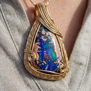 67ct Mexican Fire Opal, Blue Galaxy Matrix Opal, 42x25mm Boulder Opal Cabochon, Collector Gemstone image 18