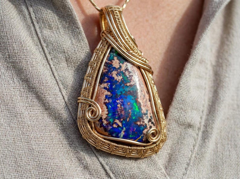 67ct Mexican Fire Opal, Blue Galaxy Matrix Opal, 42x25mm Boulder Opal Cabochon, Collector Gemstone image 18