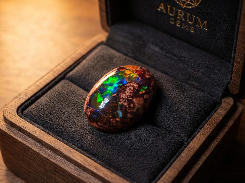 73.7ct Mexican Fire Opal Cabochon, Large Blue Galaxy Matrix Opal, Natural Boulder Opal, Collector Gemstone image 6