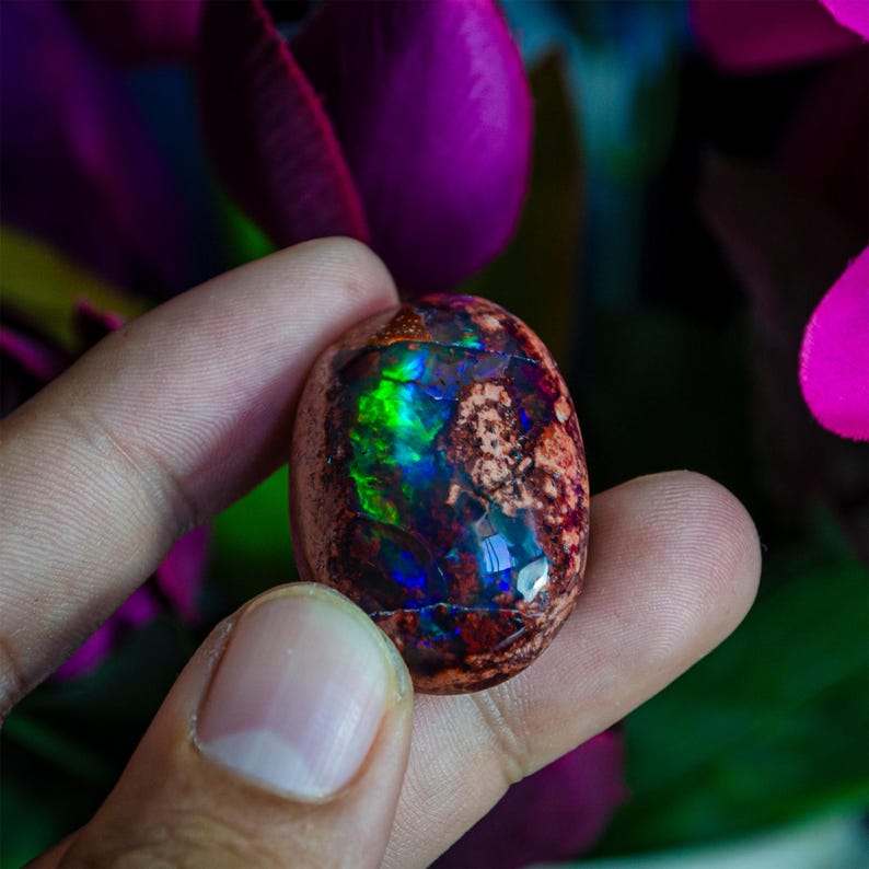73.7ct Mexican Fire Opal Cabochon, Large Blue Galaxy Matrix Opal, Natural Boulder Opal, Collector Gemstone image 3