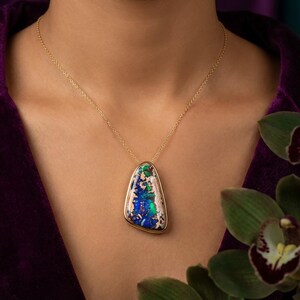 67ct Mexican Fire Opal, Blue Galaxy Matrix Opal, 42x25mm Boulder Opal Cabochon, Collector Gemstone image 13