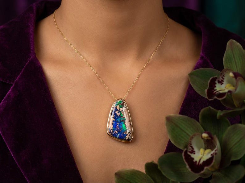 67ct Mexican Fire Opal, Blue Galaxy Matrix Opal, 42x25mm Boulder Opal Cabochon, Collector Gemstone image 13