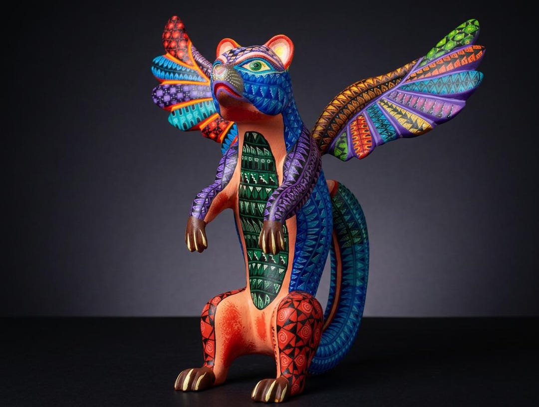 Jaguar Alebrije With Eagle Wings, Hand Carved Oaxacan Wood