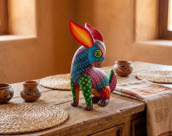 ウサギのアレブリヘ、オアハカの手彫り木彫り、メキシコの民芸ウサギ