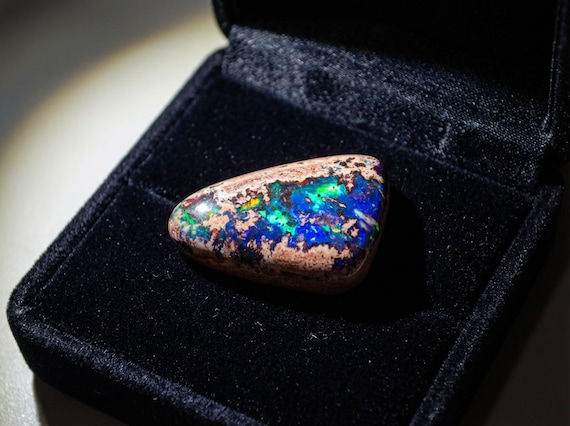67ct Mexican Fire Opal, Blue Galaxy Matrix Opal, 42x25mm Boulder Opal Cabochon, Collector Gemstone