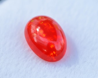 Large Mexican Red  Fire Opal Cabochon 12x9mm 3.1ct, Natural Untreated Orange Jelly Opal for Statement Jewelry
