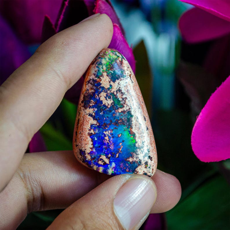 67ct Mexican Fire Opal, Blue Galaxy Matrix Opal, 42x25mm Boulder Opal Cabochon, Collector Gemstone image 3