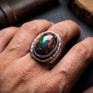 73.7ct Mexican Fire Opal Cabochon, Large Blue Galaxy Matrix Opal, Natural Boulder Opal, Collector Gemstone image 5