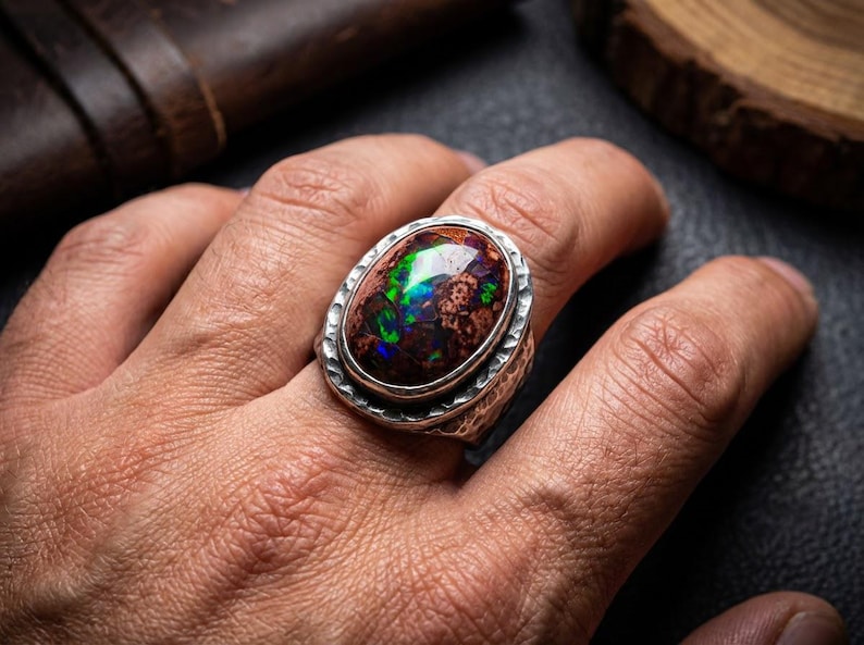73.7ct Mexican Fire Opal Cabochon, Large Blue Galaxy Matrix Opal, Natural Boulder Opal, Collector Gemstone image 5