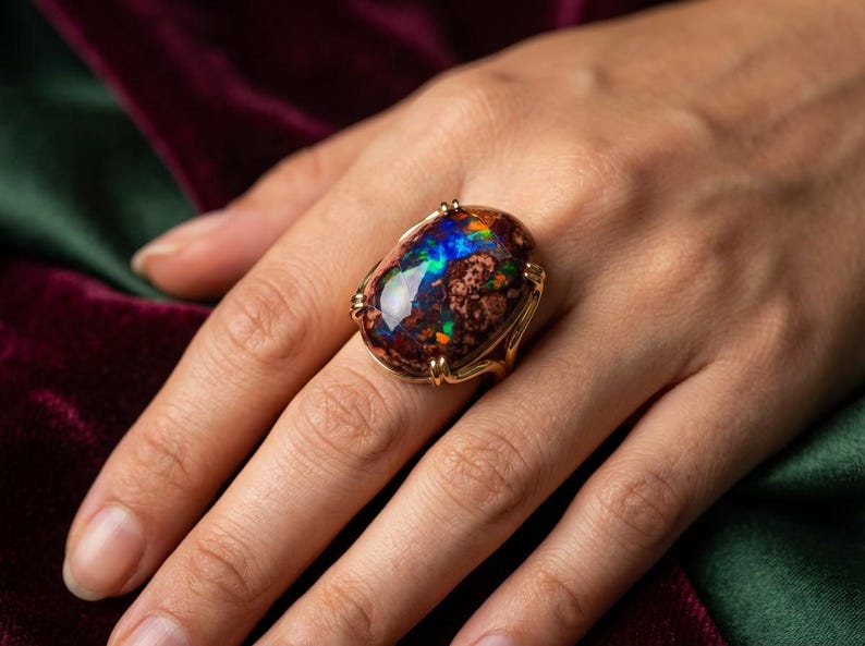 73.7ct Mexican Fire Opal Cabochon, Large Blue Galaxy Matrix Opal, Natural Boulder Opal, Collector Gemstone image 18