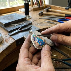 67ct Mexican Fire Opal, Blue Galaxy Matrix Opal, 42x25mm Boulder Opal Cabochon, Collector Gemstone image 7