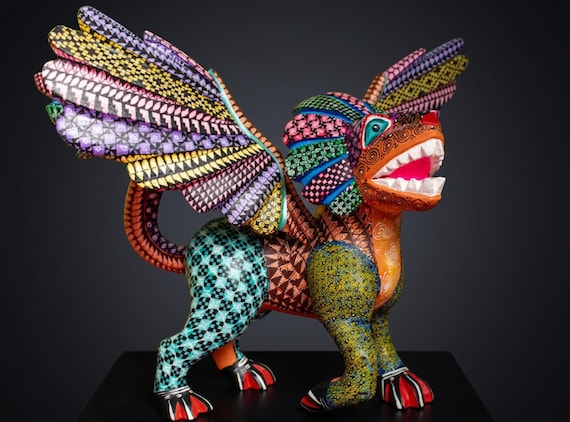 Winged Jaguar Alebrije, Hand Carved Oaxacan Wood Carving, Mexican Folk Art Sculpture, Oaxaca Alebrije, Jaguar Figurine