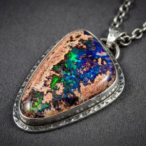 67ct Mexican Fire Opal, Blue Galaxy Matrix Opal, 42x25mm Boulder Opal Cabochon, Collector Gemstone image 2