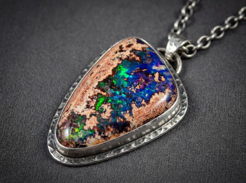 67ct Mexican Fire Opal, Blue Galaxy Matrix Opal, 42x25mm Boulder Opal Cabochon, Collector Gemstone image 2