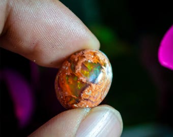 Radiant Mexican Matrix Fire Opal Cabochon – Cantera Opal for Jewelry Making, Metaphysical Healing & Unique Landscape Gemstone