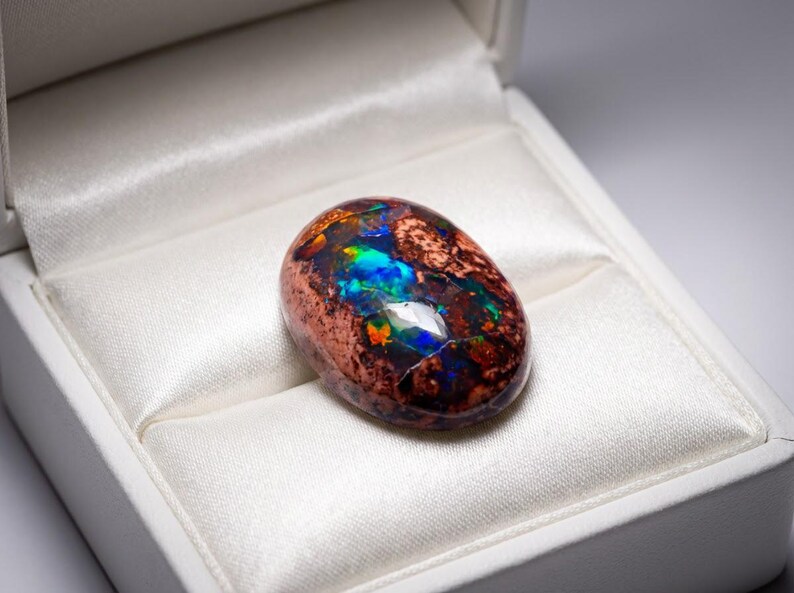 73.7ct Mexican Fire Opal Cabochon, Large Blue Galaxy Matrix Opal, Natural Boulder Opal, Collector Gemstone image 13