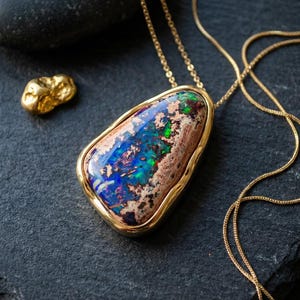 67ct Mexican Fire Opal, Blue Galaxy Matrix Opal, 42x25mm Boulder Opal Cabochon, Collector Gemstone image 6