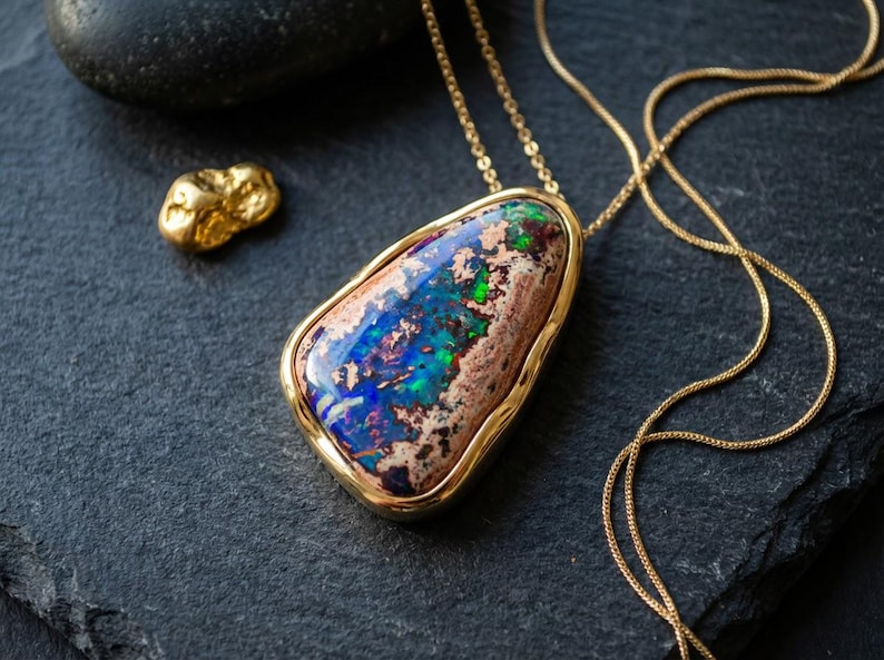 67ct Mexican Fire Opal, Blue Galaxy Matrix Opal, 42x25mm Boulder Opal Cabochon, Collector Gemstone image 6