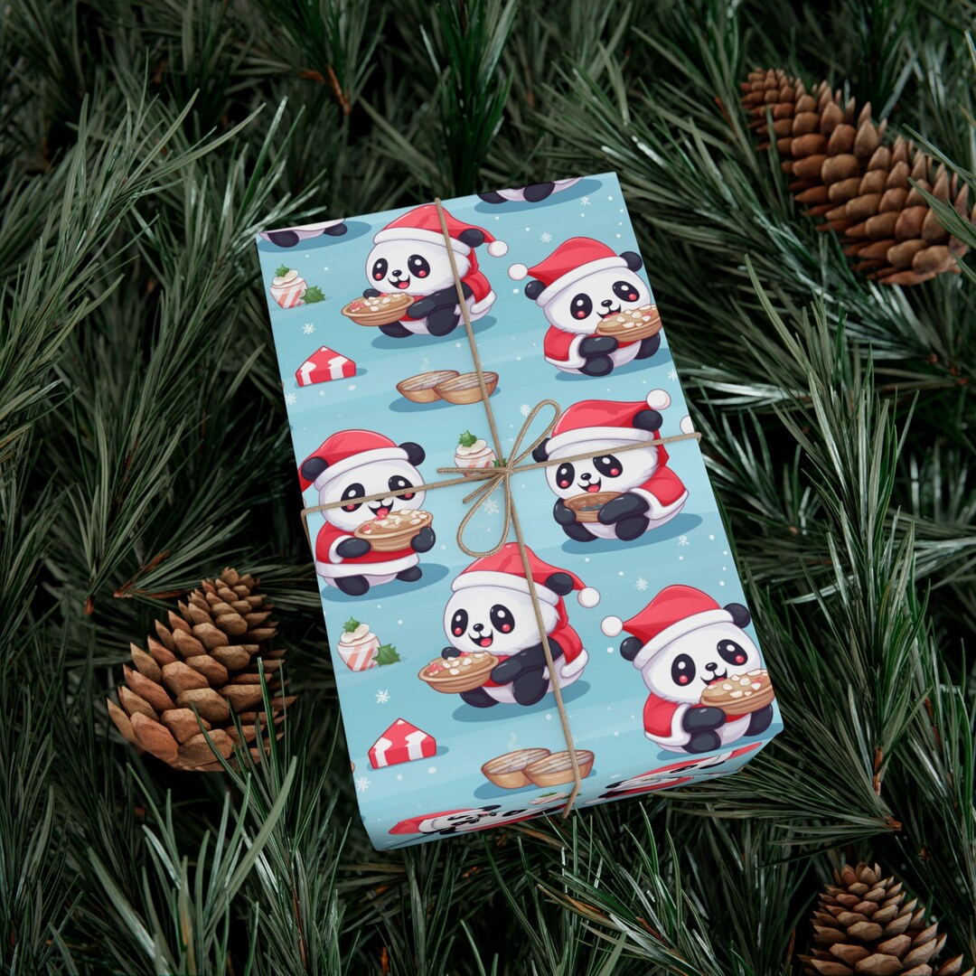 Cute Panda Christmas Wrapping Paper Pandas Eating Delicious Etsy